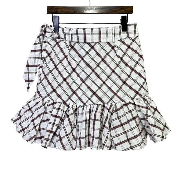 Veronica Beard Memphis Ruffle Mini Skirt Plaid White Multi Size 8 - Picture 6 of 13
